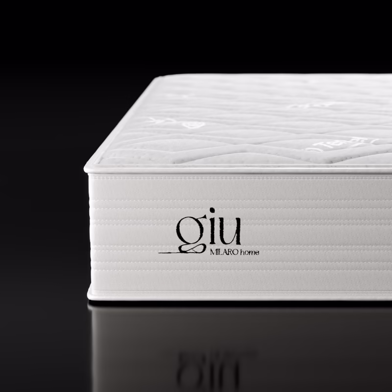 wizualizacja 3D materaca giu w eleganckim białym pokrowcu na czarnym tle