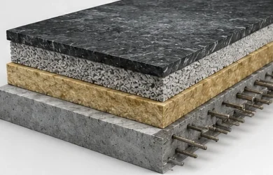 Warstwy materiałów i przekroje konstrukcyjne 3D Przekrój warstw materiałów budowlanych przedstawiony w wizualizacji technicznej 3D